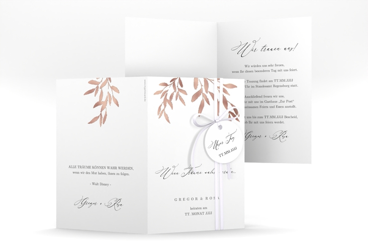 Einladungskarte Hochzeit Demure A6 Klappkarte hoch rosegold