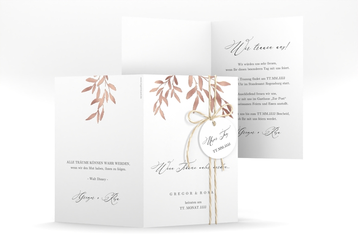 Einladungskarte Hochzeit Demure A6 Klappkarte hoch rosegold