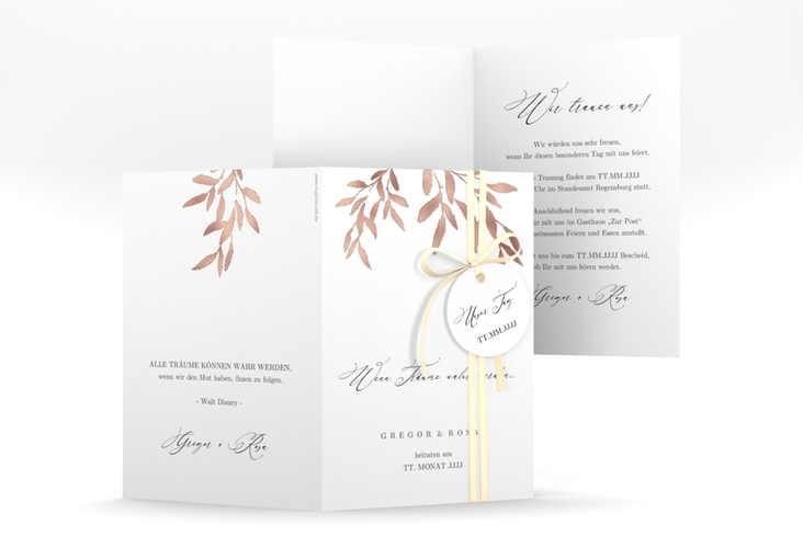 Einladungskarte Hochzeit Demure A6 Klappkarte hoch rosegold