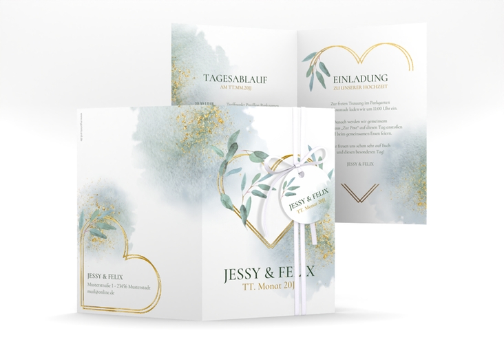 Einladungskarte Hochzeit Amore A6 Klappkarte hoch gold