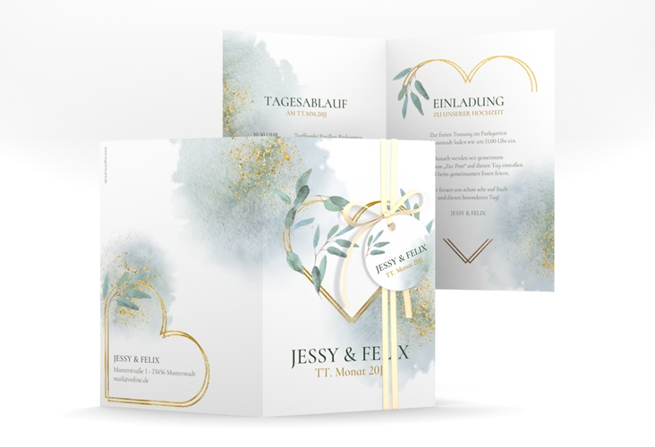 Einladungskarte Hochzeit Amore A6 Klappkarte hoch gold