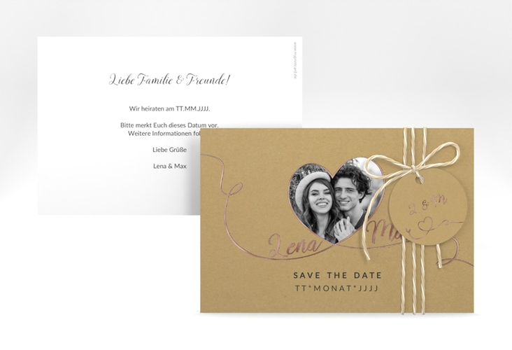 Save the Date-Karte Herzensbund A6 Karte quer schwarz rosegold