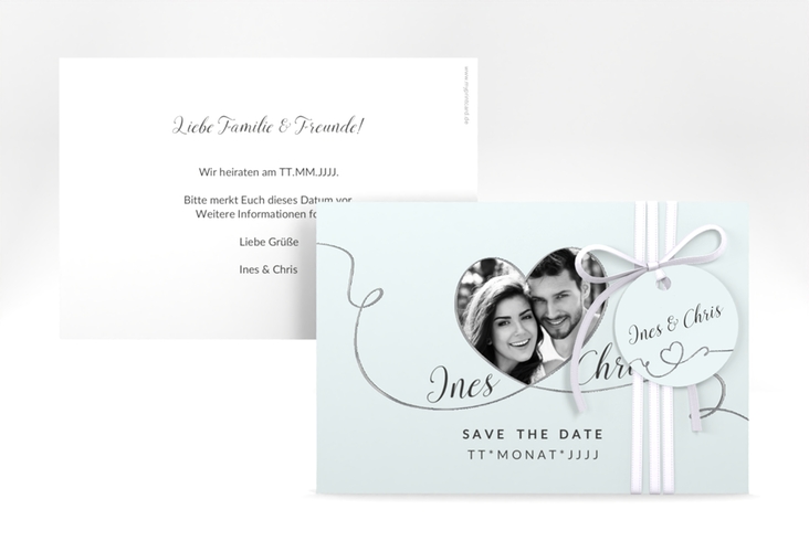 Save the Date-Karte Hochzeit Dolce A6 Karte quer tuerkis silber