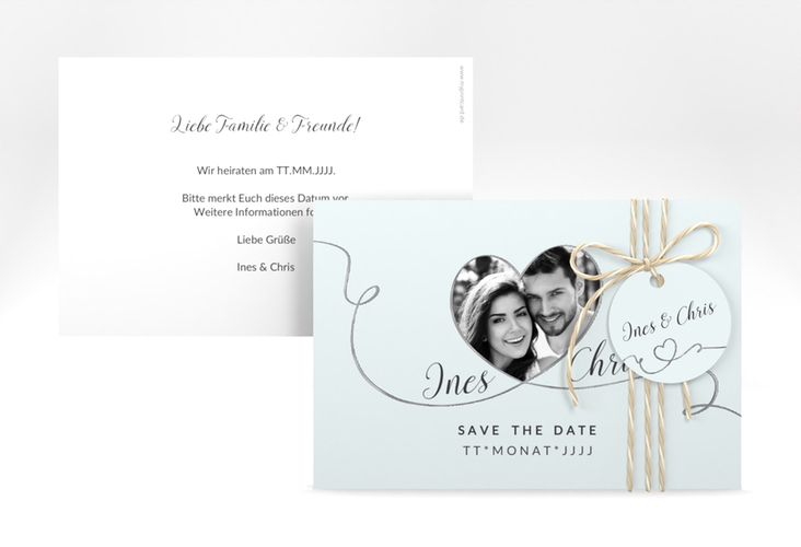 Save the Date-Karte Hochzeit Dolce A6 Karte quer tuerkis silber