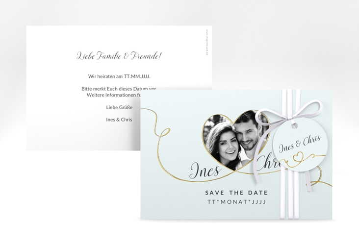 Save the Date-Karte Hochzeit Dolce A6 Karte quer tuerkis gold