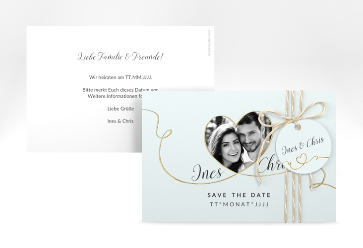 Save the Date-Karte Hochzeit Dolce A6 Karte quer tuerkis gold