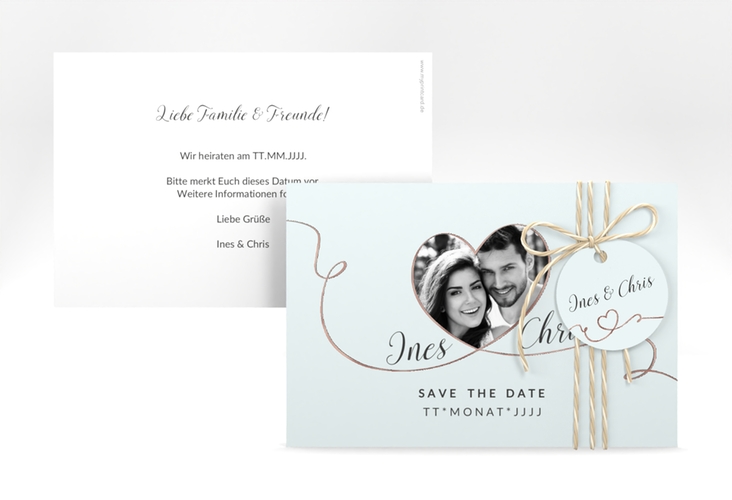 Save the Date-Karte Hochzeit Dolce A6 Karte quer tuerkis rosegold