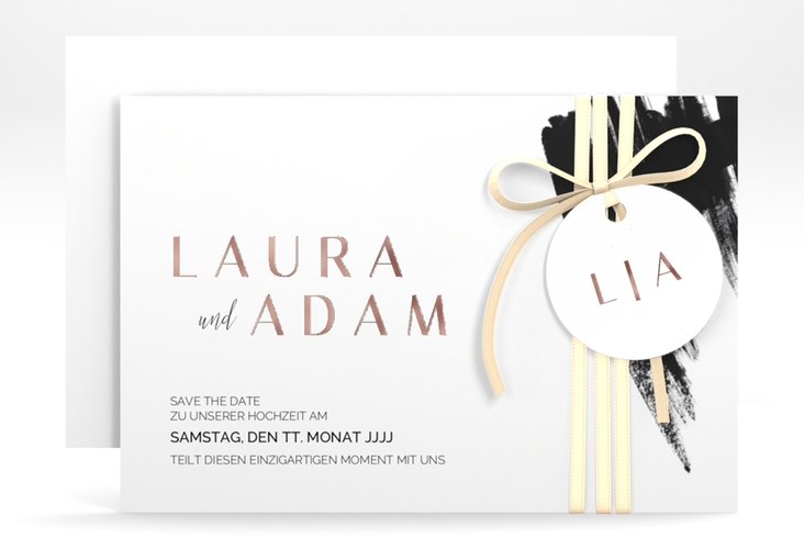 Save the Date-Karte Brush A6 Karte quer schwarz rosegold