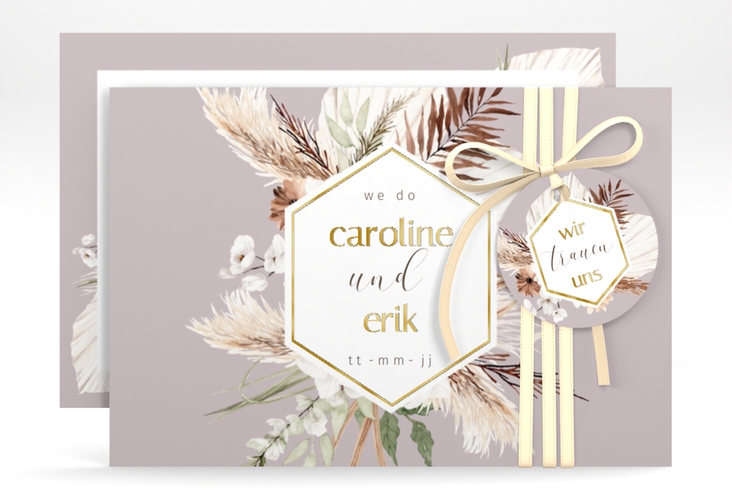 Save the Date-Karte Bohemian A6 Karte quer flieder gold