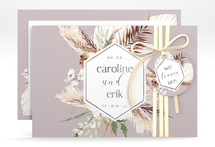 Save the Date-Karte Bohemian A6 Karte quer flieder silber