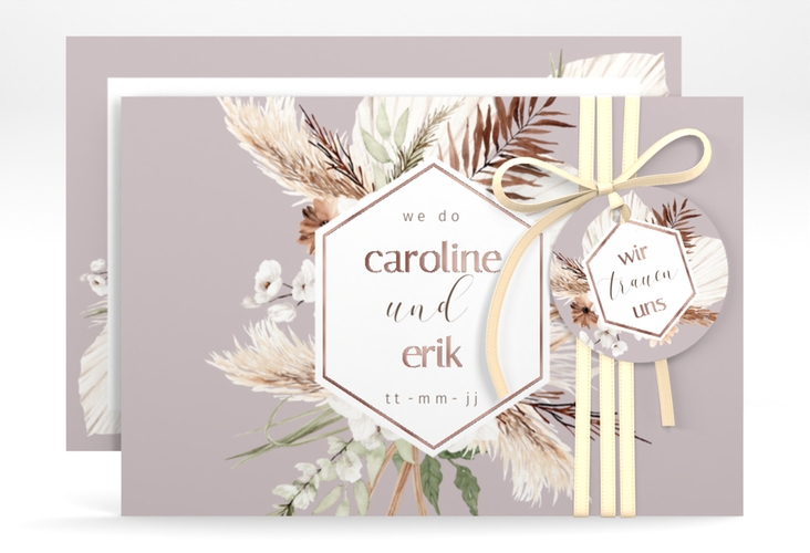 Save the Date-Karte Bohemian A6 Karte quer flieder rosegold