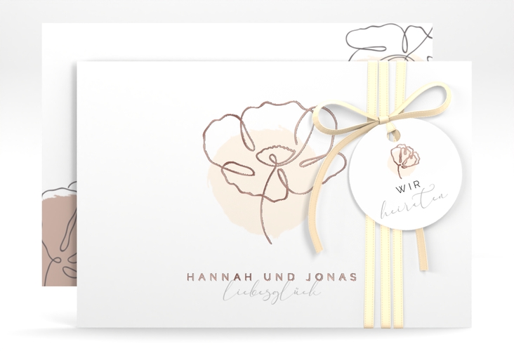 Save the Date-Karte Flowerline A6 Karte quer apricot rosegold