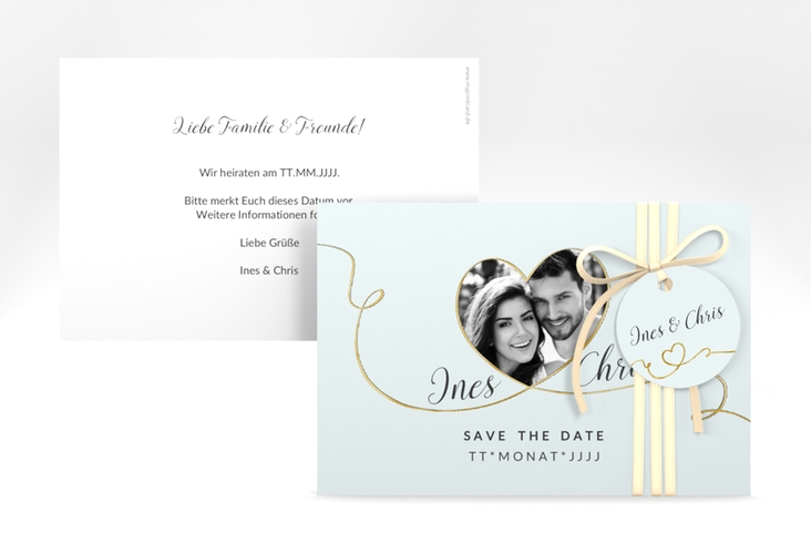 Save the Date-Karte Hochzeit Dolce A6 Karte quer tuerkis gold