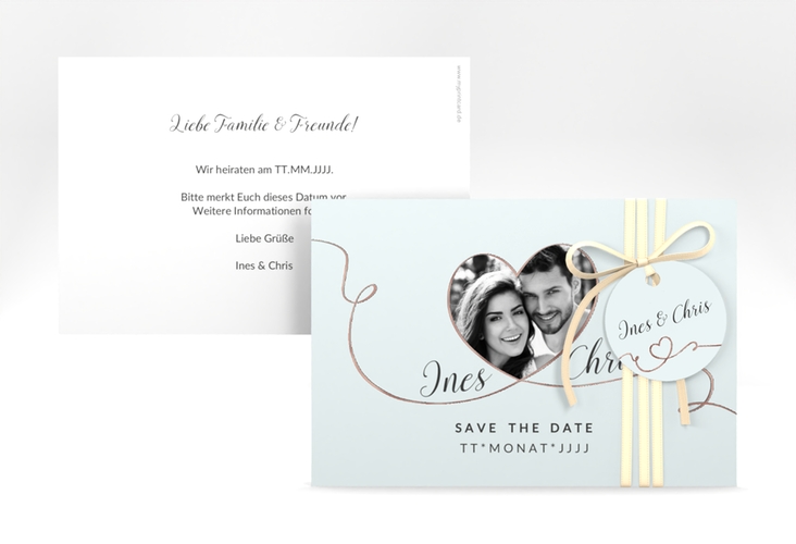 Save the Date-Karte Hochzeit Dolce A6 Karte quer tuerkis rosegold