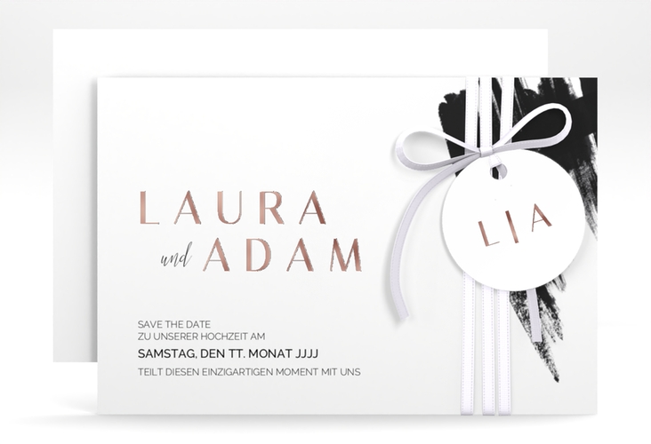 Save the Date-Karte Brush A6 Karte quer schwarz rosegold