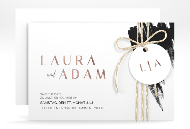 Save the Date-Karte Brush A6 Karte quer schwarz rosegold