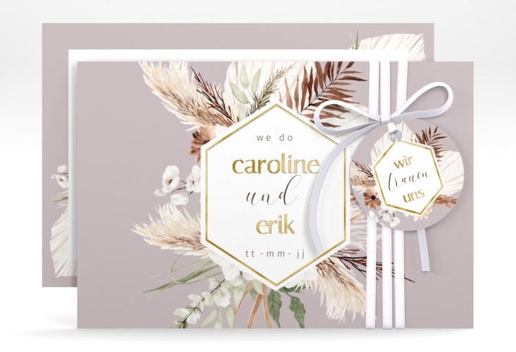 Save the Date-Karte Bohemian A6 Karte quer flieder gold