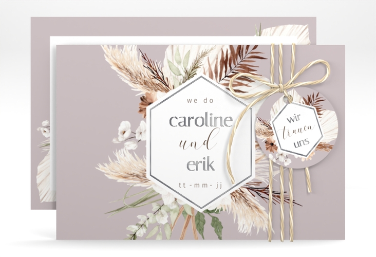 Save the Date-Karte Bohemian A6 Karte quer flieder silber