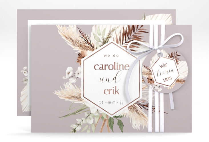 Save the Date-Karte Bohemian A6 Karte quer flieder rosegold