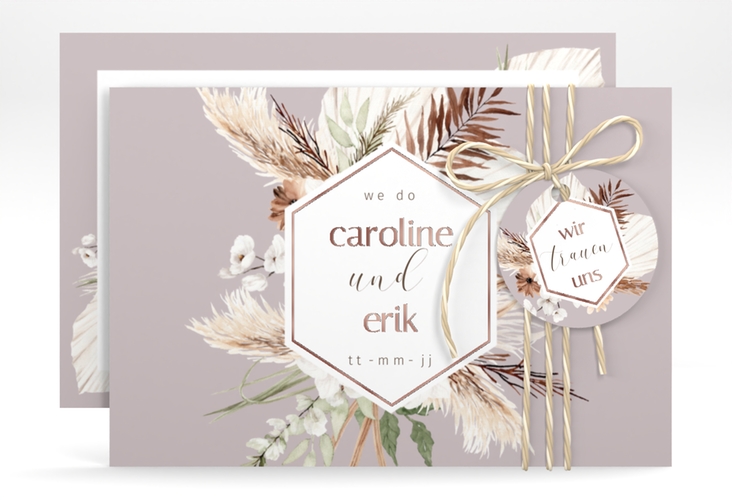 Save the Date-Karte Bohemian A6 Karte quer flieder rosegold