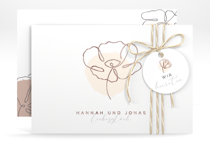 Save the Date-Karte Flowerline A6 Karte quer apricot rosegold