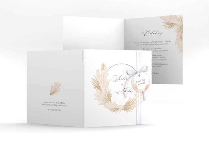 Hochzeitseinladung Pumila quadr. Klappkarte weiss silber