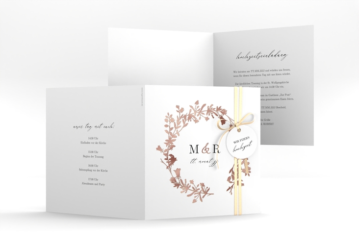 Hochzeitseinladung Filigree quadr. Klappkarte weiss rosegold
