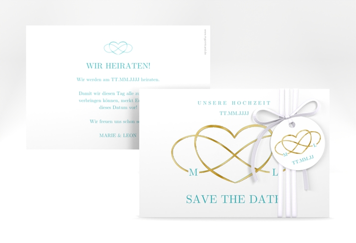 Save the Date-Karte Infinity A6 Karte quer tuerkis gold