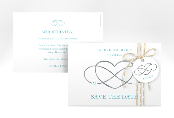Save the Date-Karte Infinity A6 Karte quer tuerkis silber