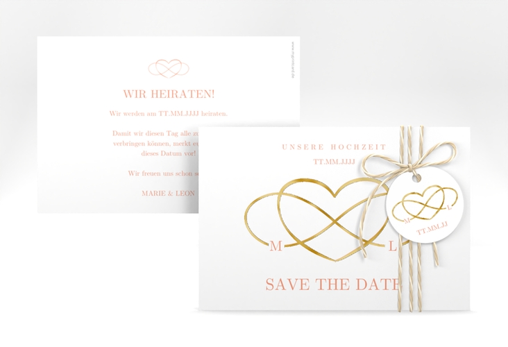 Save the Date-Karte Infinity A6 Karte quer apricot gold