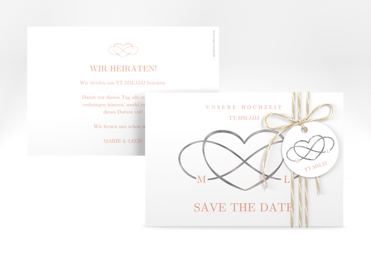 Save the Date-Karte Infinity A6 Karte quer apricot silber
