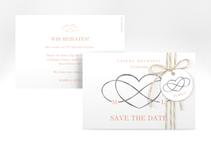 Save the Date-Karte Infinity A6 Karte quer apricot silber