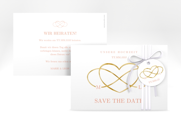 Save the Date-Karte Infinity A6 Karte quer apricot gold