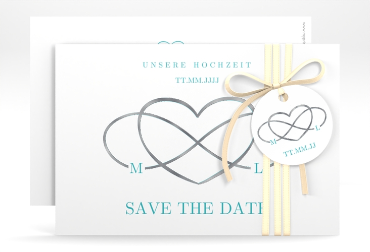 Save the Date-Karte Infinity A6 Karte quer tuerkis silber