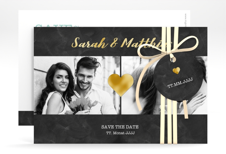 Save the Date-Karte Sparkly A6 Karte quer tuerkis gold