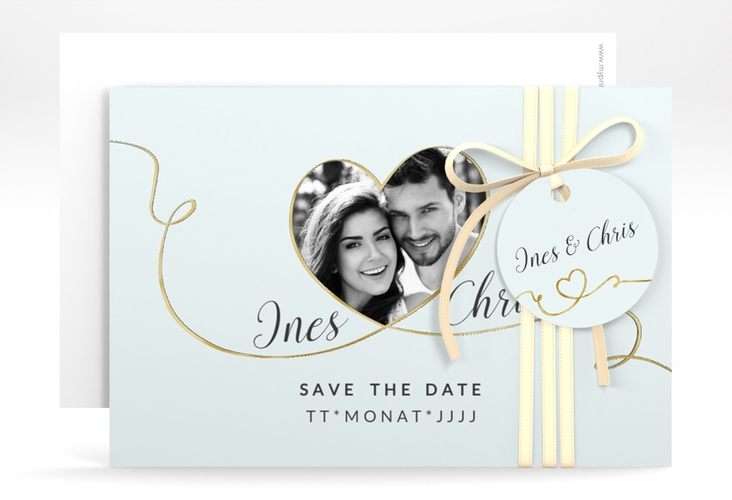 Save the Date-Karte Hochzeit Dolce A6 Karte quer tuerkis gold