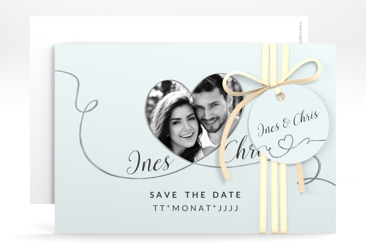 Save the Date-Karte Hochzeit Dolce A6 Karte quer tuerkis silber