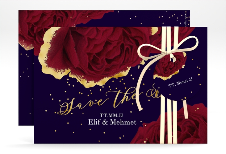 Save the Date-Karte Cherie A6 Karte quer schwarz gold