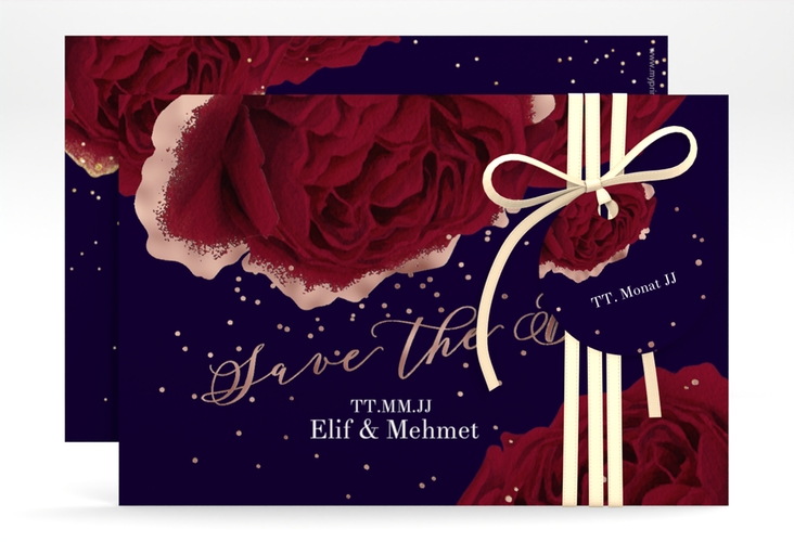 Save the Date-Karte Cherie A6 Karte quer schwarz rosegold