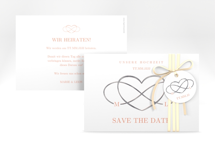 Save the Date-Karte Infinity A6 Karte quer apricot silber
