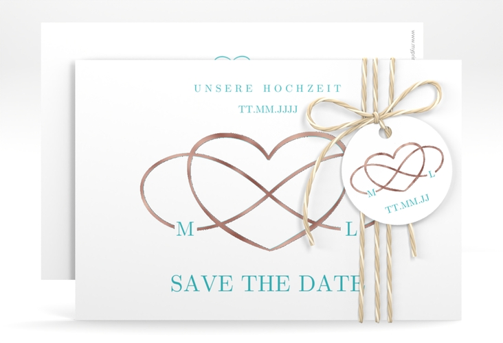 Save the Date-Karte Infinity A6 Karte quer tuerkis rosegold