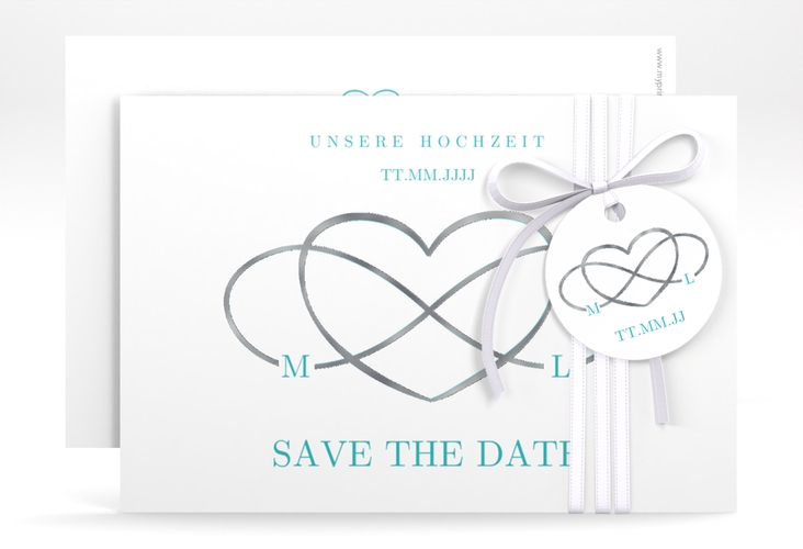 Save the Date-Karte Infinity A6 Karte quer tuerkis silber