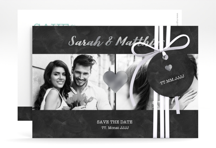 Save the Date-Karte Sparkly A6 Karte quer tuerkis silber