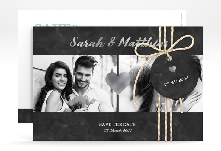 Save the Date-Karte Sparkly A6 Karte quer tuerkis silber