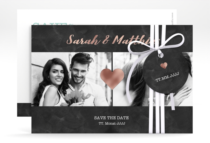 Save the Date-Karte Sparkly A6 Karte quer tuerkis rosegold