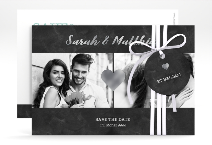 Save the Date-Karte Sparkly A6 Karte quer tuerkis silber
