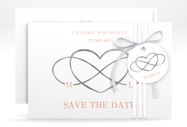 Save the Date-Karte Infinity A6 Karte quer apricot silber