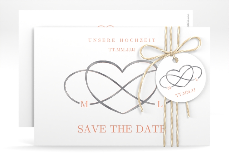 Save the Date-Karte Infinity A6 Karte quer apricot silber