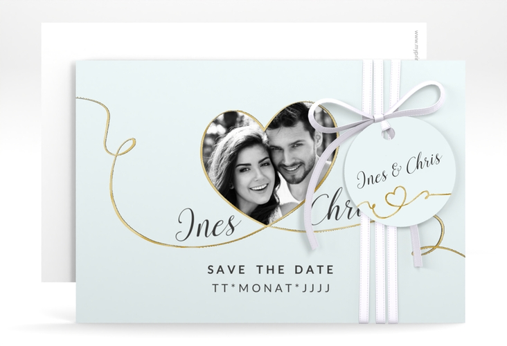 Save the Date-Karte Hochzeit Dolce A6 Karte quer tuerkis gold