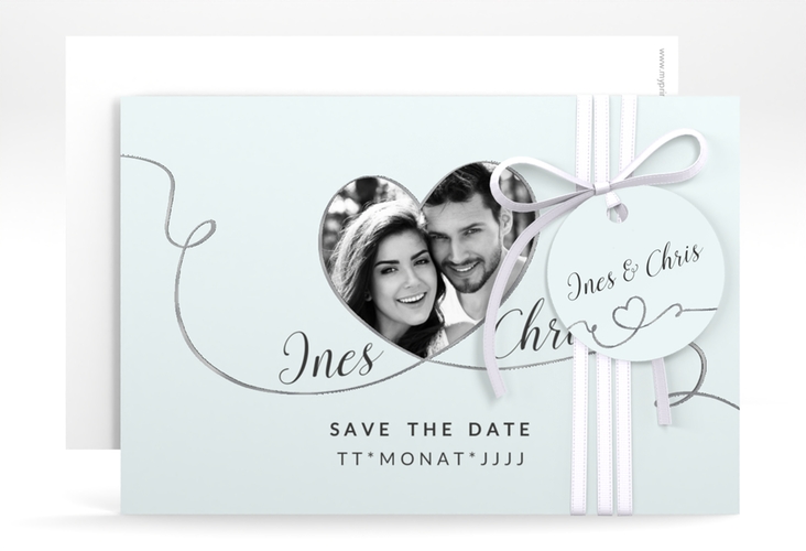 Save the Date-Karte Hochzeit Dolce A6 Karte quer tuerkis silber